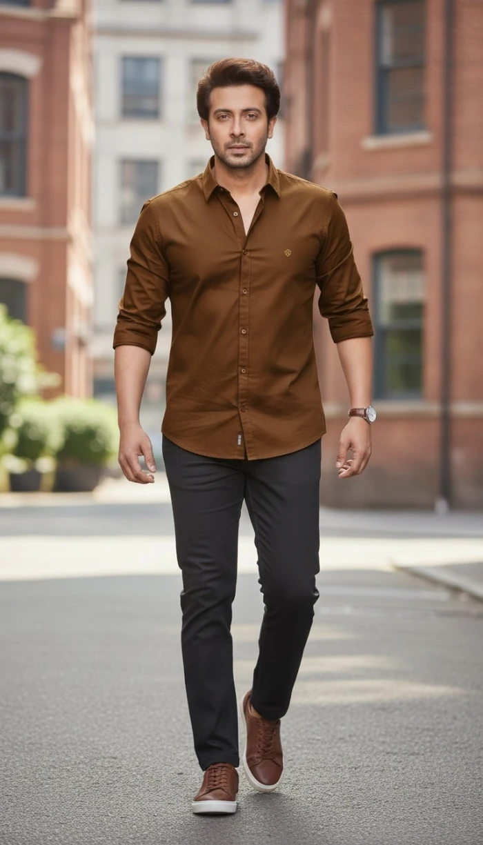 Classic cotton brown shirt